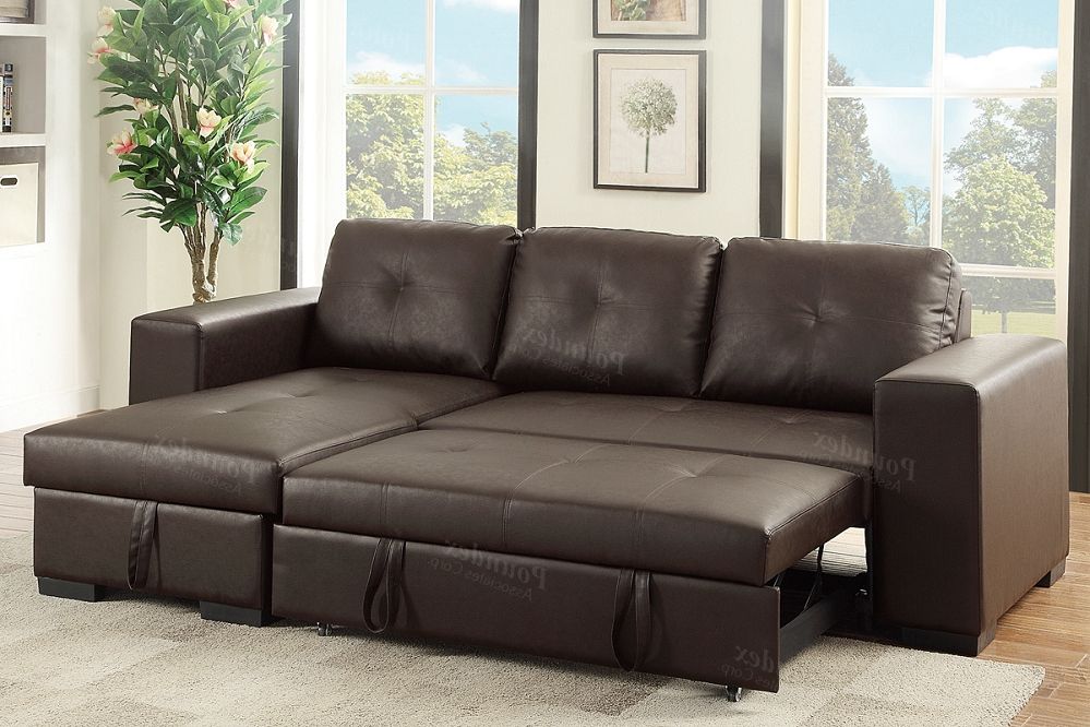 Espresso Pu Convertible Sectional Storage Sofa Bed Inside Well Known Celine Sectional Futon Sofas With Storage Reclining Couch (View 11 of 20)