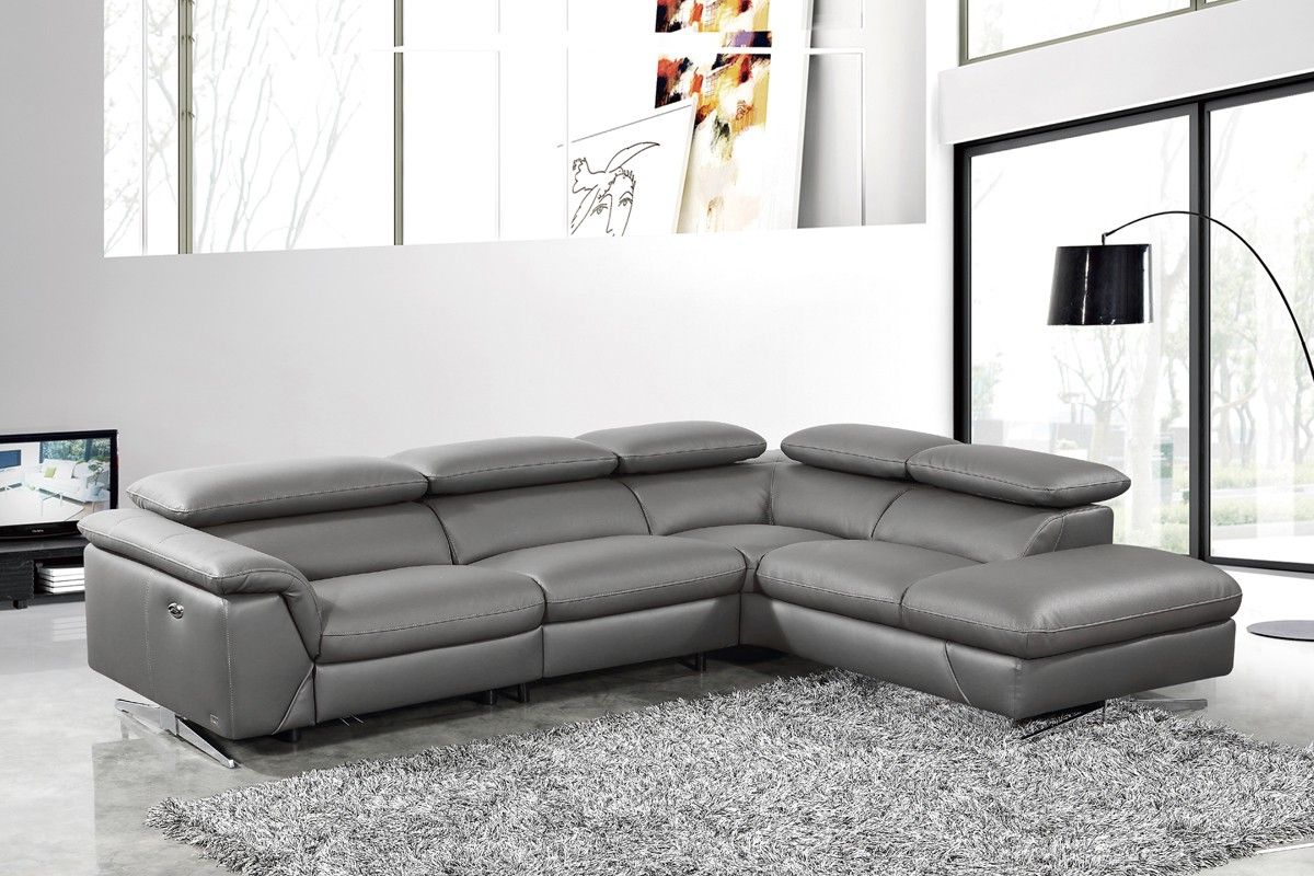 Fashionable Divani Casa Maine – Modern Dark Grey Eco Leather Left With Regard To Ludovic Contemporary Sofas Light Gray (View 3 of 20)