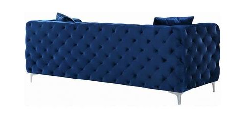 Fashionable Scarlett Navy Blue Velvet Sofameridian Furniture In Scarlett Blue Sofas (View 15 of 20)
