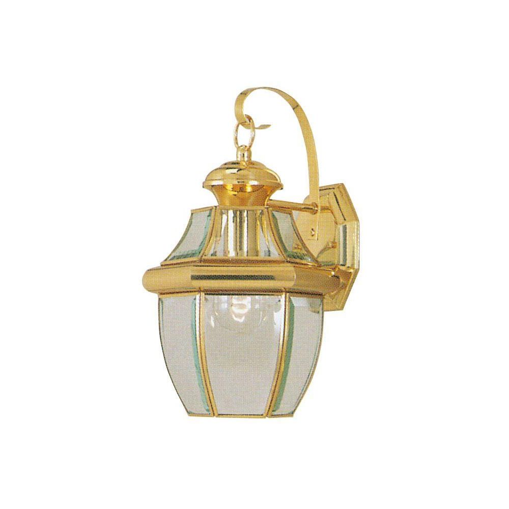 Faunce Beveled Glass Outdoor Wall Lanterns In Well Known Livex Lighting 1 Light Bright Brass Outdoor Wall Lantern (View 6 of 20)