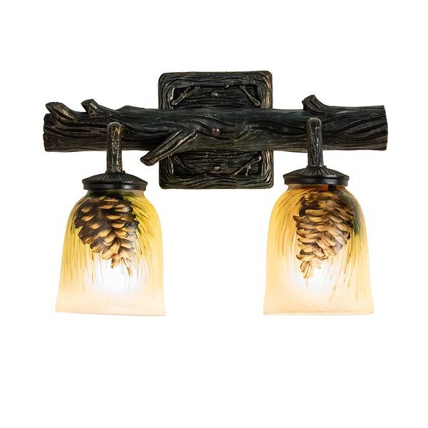 Favorite Cantrall 2 – Bulb Outdoor Armed Sconces Throughout Meyda Tiffany Northwoods Pinecone Hand Painted 2 Light (View 14 of 20)