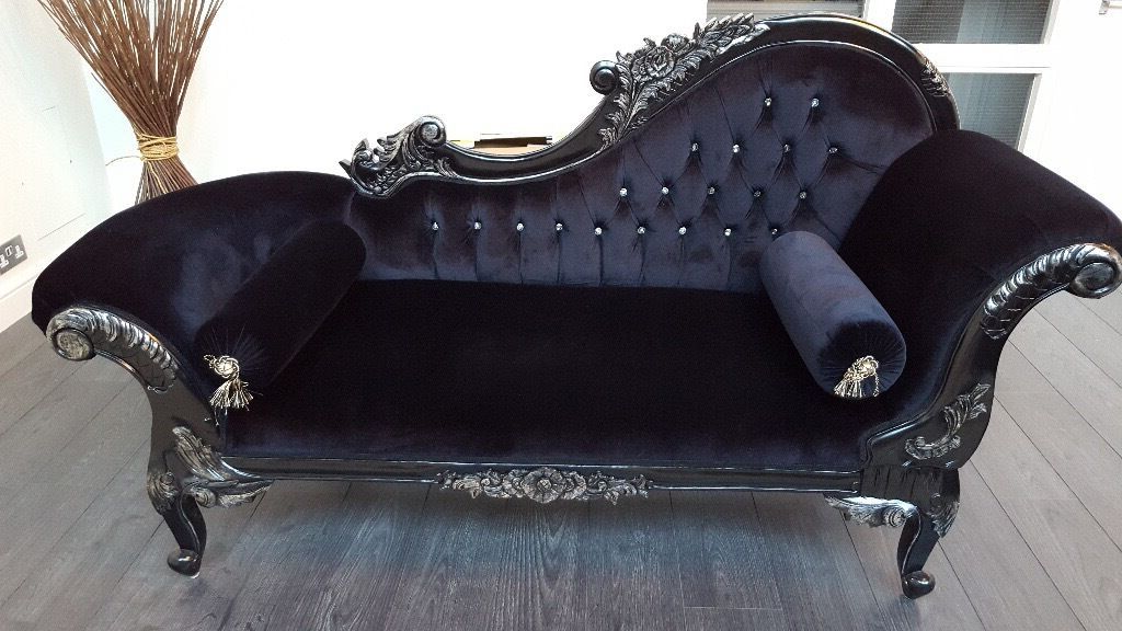 For Sale – Black Ornate French Velvet Chaise Longue Inside Most Current 4pc French Seamed Sectional Sofas Velvet Black (View 6 of 20)