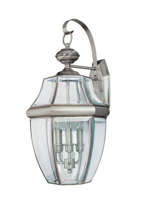 Gillian 3 – Bulb Beveled Glass Outdoor Wall Lanterns Within Popular Curved Beveled Antique Brushed Nickel Outdoor 3 Light Wall (View 13 of 20)