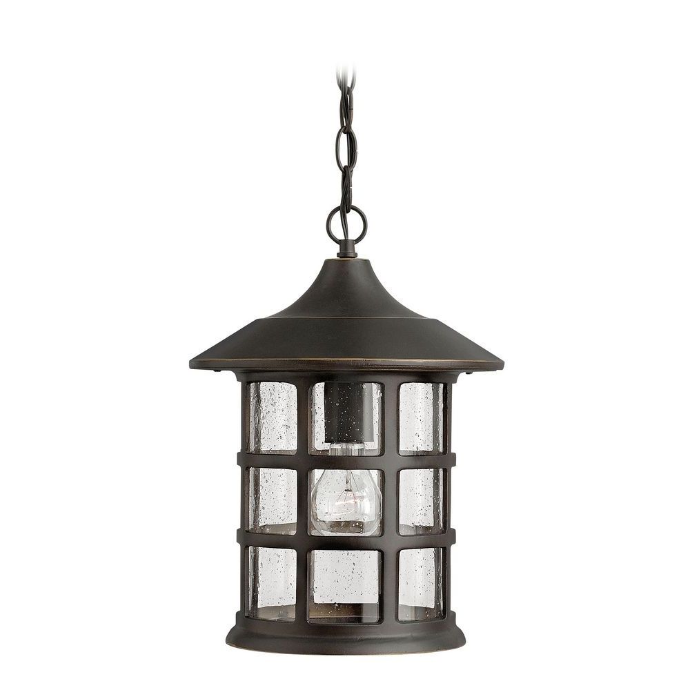 Hinkley Lighting Outdoor Hanging Light With Clear Glass In Inside Well Known Heinemann Rubbed Bronze Seeded Glass Outdoor Wall Lanterns (View 6 of 20)