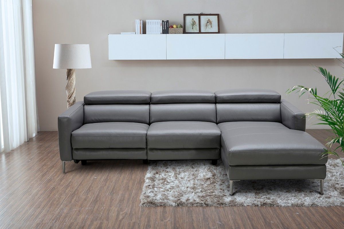 Latest Divani Casa Booth Modern Dark Grey Leather Sectional Sofa For Molnar Upholstered Sectional Sofas Blue/gray (View 10 of 20)