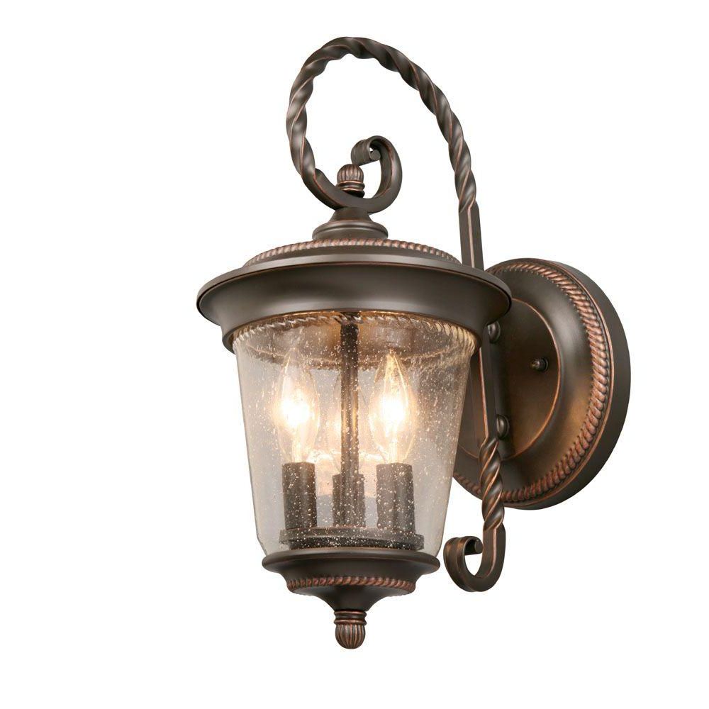 Latest Hampton Bay 3 Light Oil Rubbed Bronze Large Outdoor Wall Throughout Cowhill Dark Bronze Wall Lanterns (View 1 of 20)