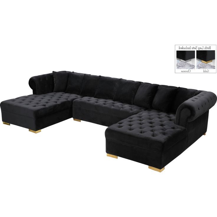 Meridian Furniture 698black Sectional Presley 3 Piece With 2019 3pc French Seamed Sectional Sofas Velvet Black (View 4 of 20)