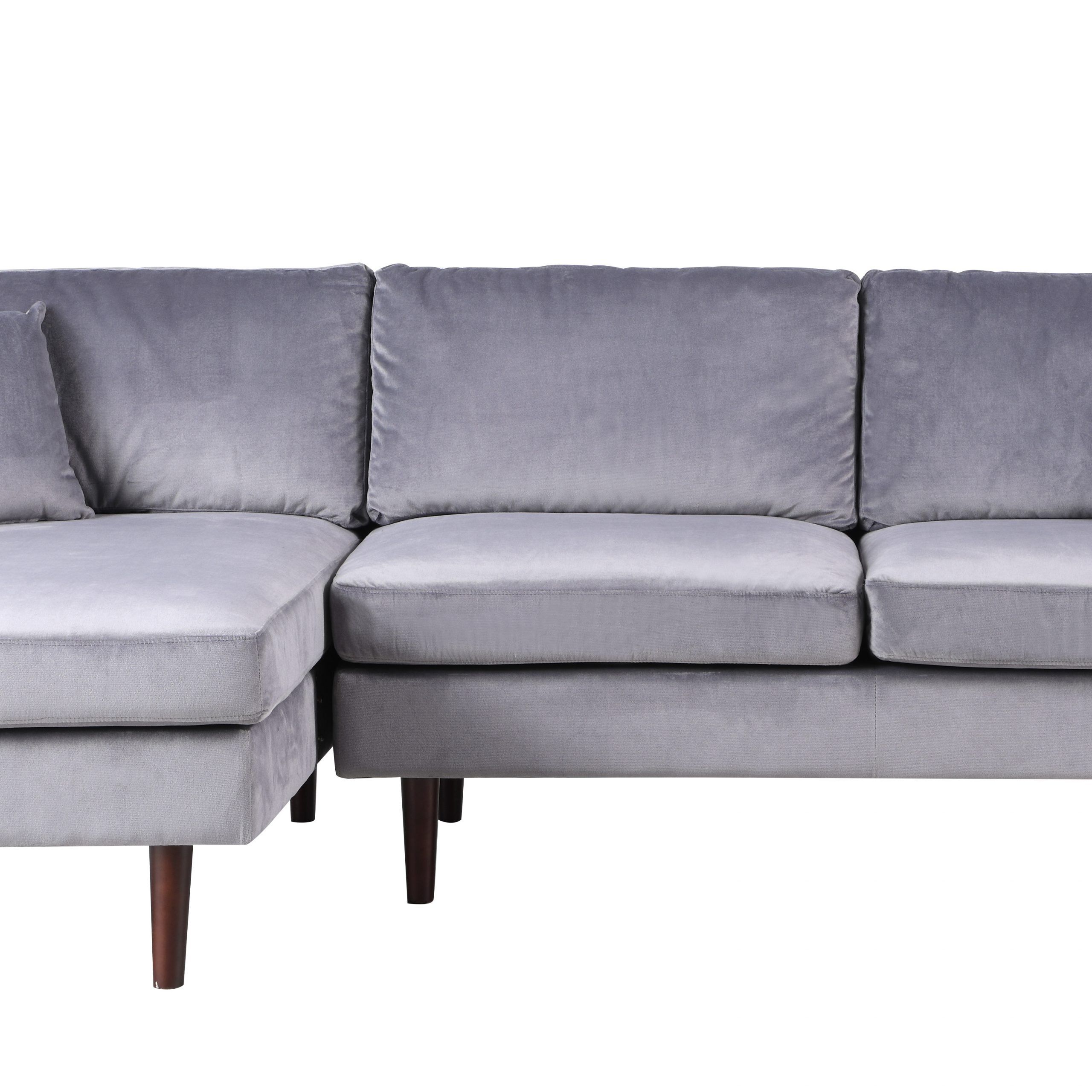 Mobilis Mid Century Modern Brush Microfiber L Shape Sofa Inside Preferred Dulce Mid Century Chaise Sofas Light Gray (View 19 of 20)