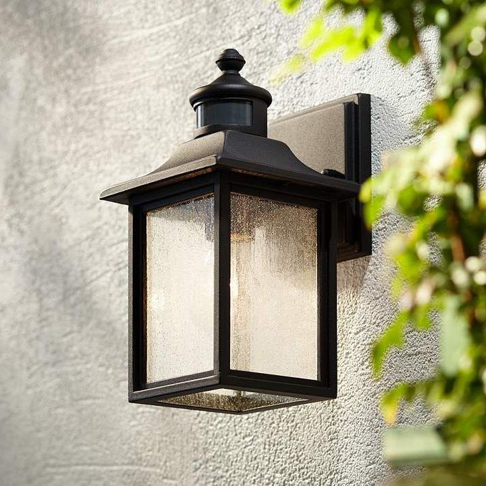 Moray Bay 11 1/2"h Black Motion Sensor Outdoor Wall Light Throughout Well Known Rockefeller Black 2 – Bulb  Outdoor Wall Lanterns (View 20 of 20)