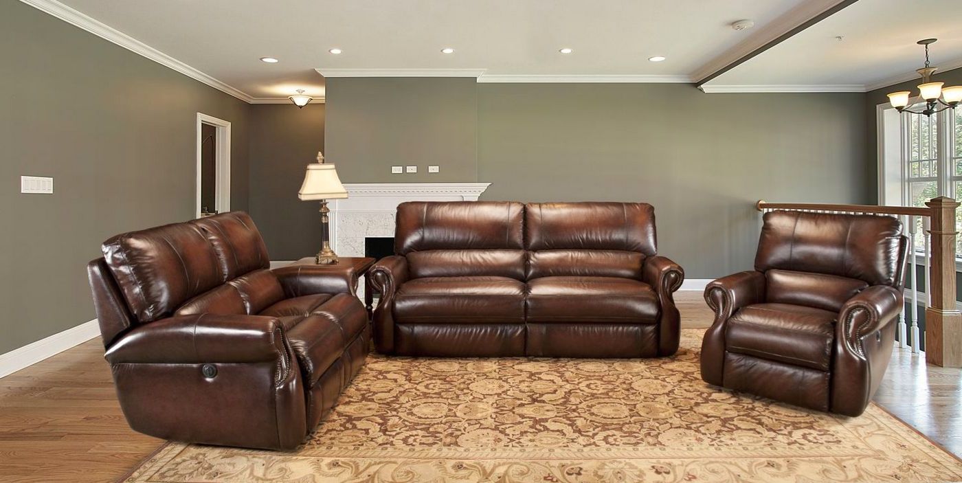 Most Popular Nolan Leather Power Reclining Sofas In Parker Living Hawthorne Brown Leather Reclining Sofa Set (View 20 of 20)