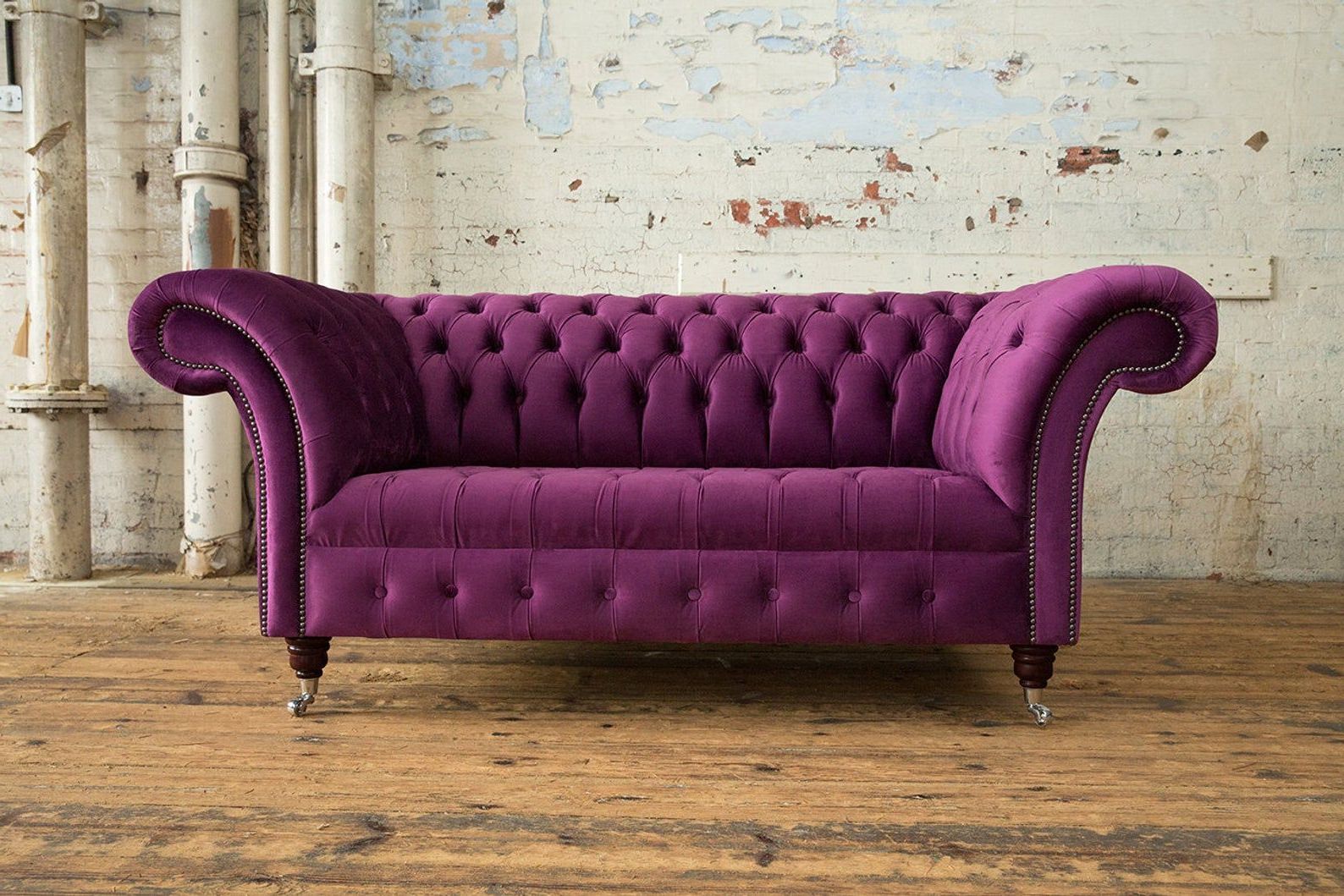 Most Recent British Handmade Grape Purple Velvet 2 Seater Chesterfield For Scarlett Blue Sofas (View 6 of 20)