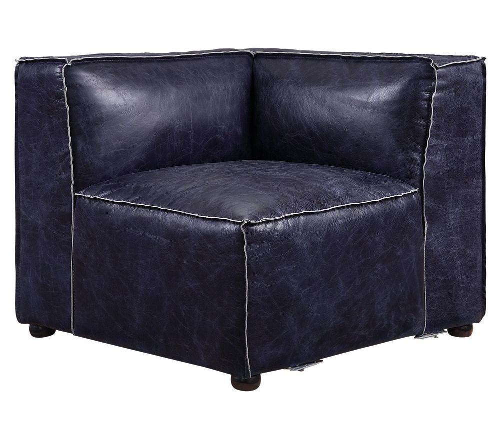 Popular Birdie 5 Pc Vintage Blue Top Grain Leather Laf Sectional Regarding Bloutop Upholstered Sectional Sofas (View 13 of 20)