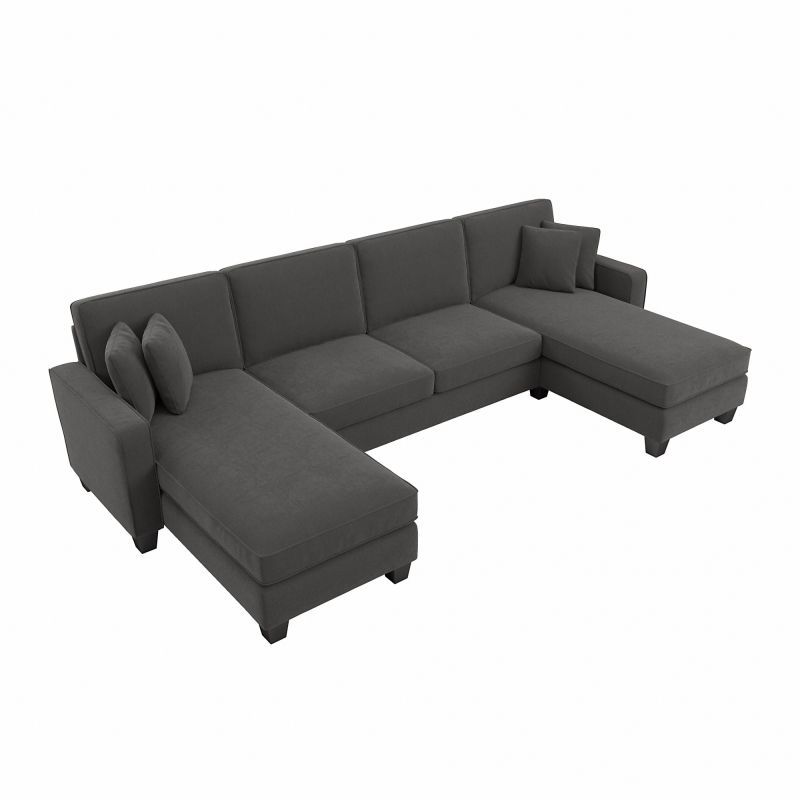Popular Bush Furniture Stockton 130w Sectional Couch With Double For 130" Stockton Sectional Couches With Double Chaise Lounge Herringbone Fabric (View 3 of 20)