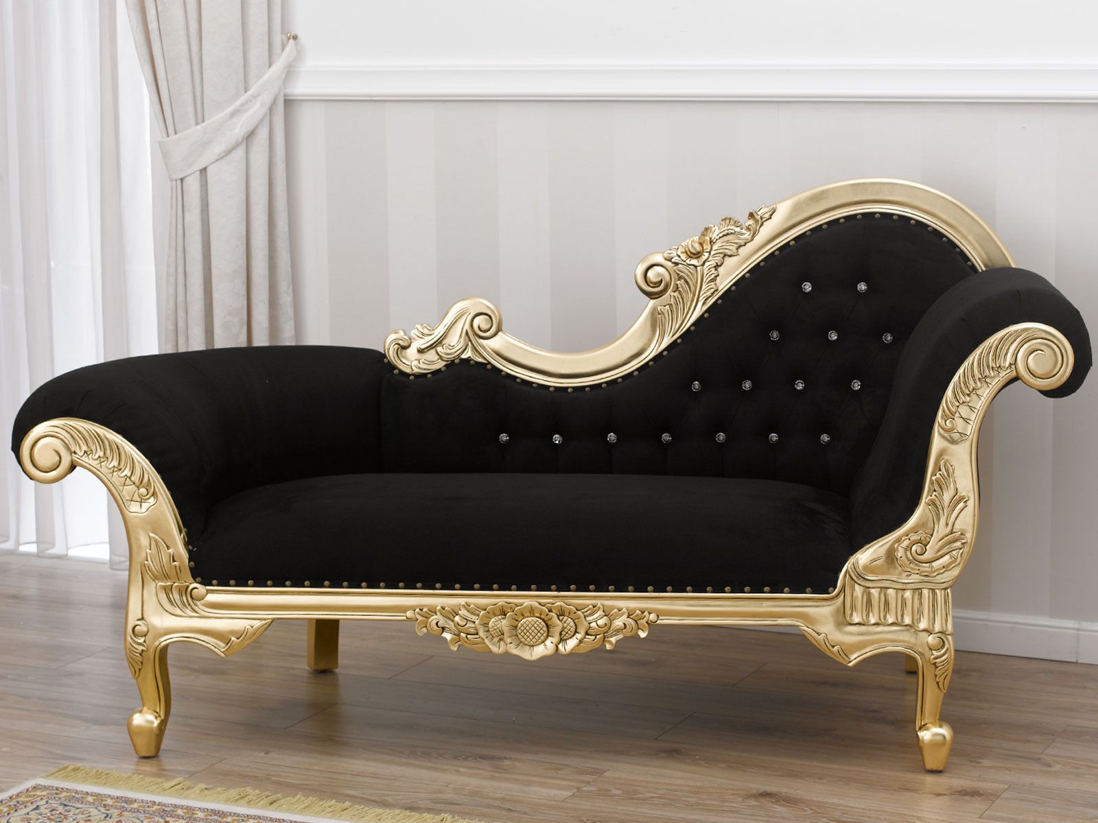 Preferred Chaise Longue Joana French Baroque Style Sofa Day Bed Gold Intended For 4pc French Seamed Sectional Sofas Velvet Black (View 4 of 20)