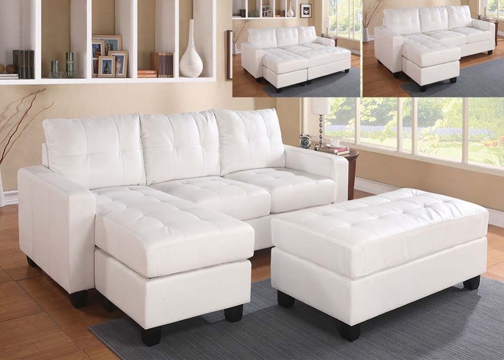 Sectional Sofas In White In Most Recent Lyssa White Bonded Leather Match Sectional Sofa + Ottoman (View 12 of 20)