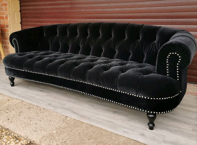 Traditional French Chesterfield Black Deep Velvet Large In Newest 3pc French Seamed Sectional Sofas Velvet Black (View 18 of 20)
