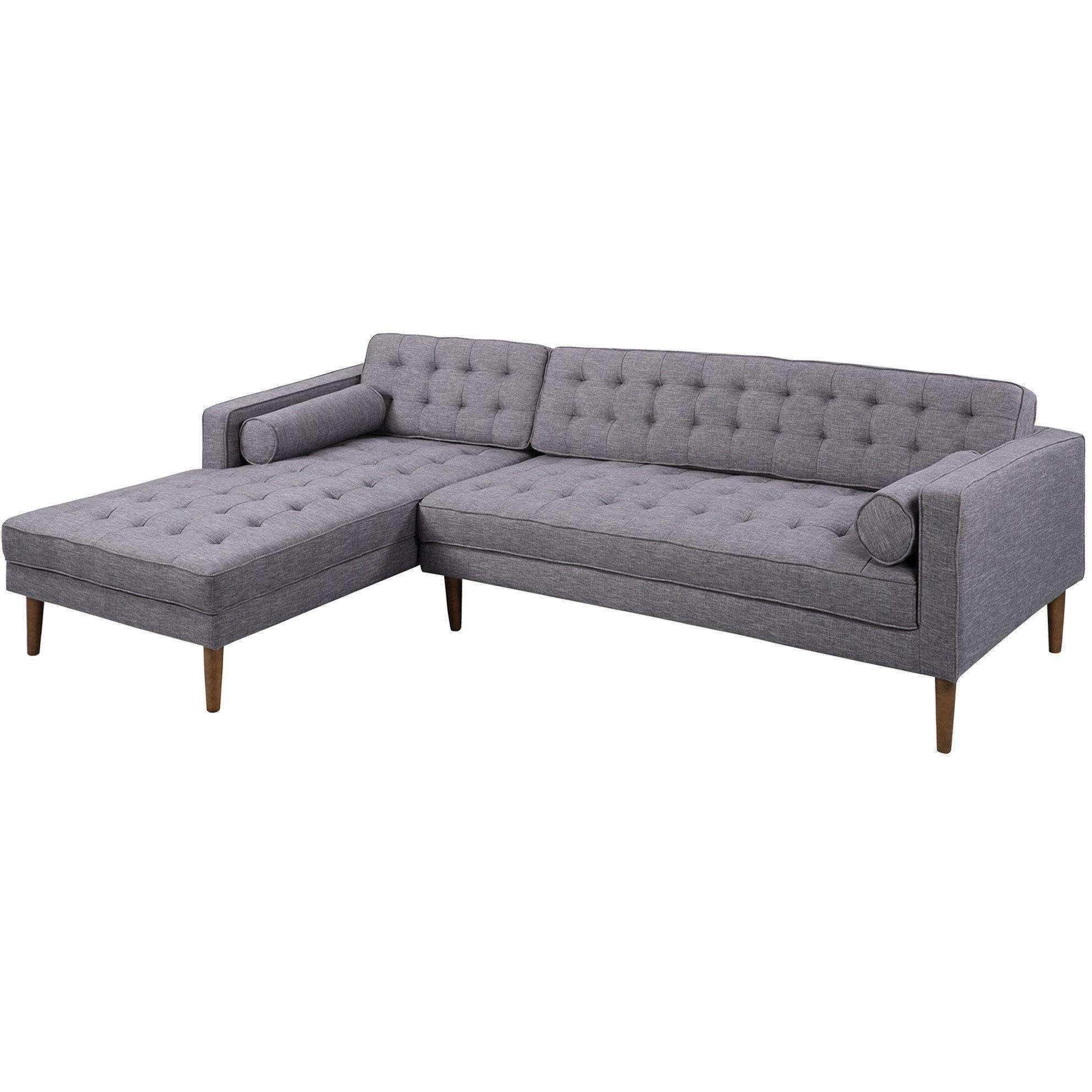 Well Known Armen Living Element Right Side Chaise Sectional In Dark Within Element Right Side Chaise Sectional Sofas In Dark Gray Linen And Walnut Legs (View 1 of 20)