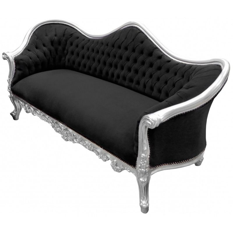 Well Known Baroque Sofa Napoléon Iii Black Velvet And Silver Wood Throughout 4pc French Seamed Sectional Sofas Velvet Black (View 2 of 20)
