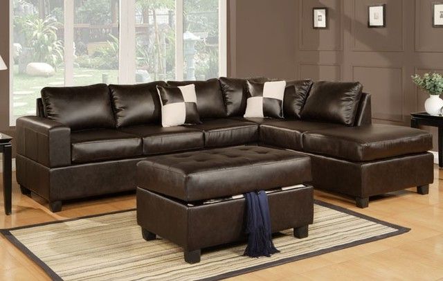 Well Known Celine Sectional Futon Sofas With Storage Camel Faux Leather In Espresso Leather Match Sectional Sofa With Reversible (View 7 of 20)