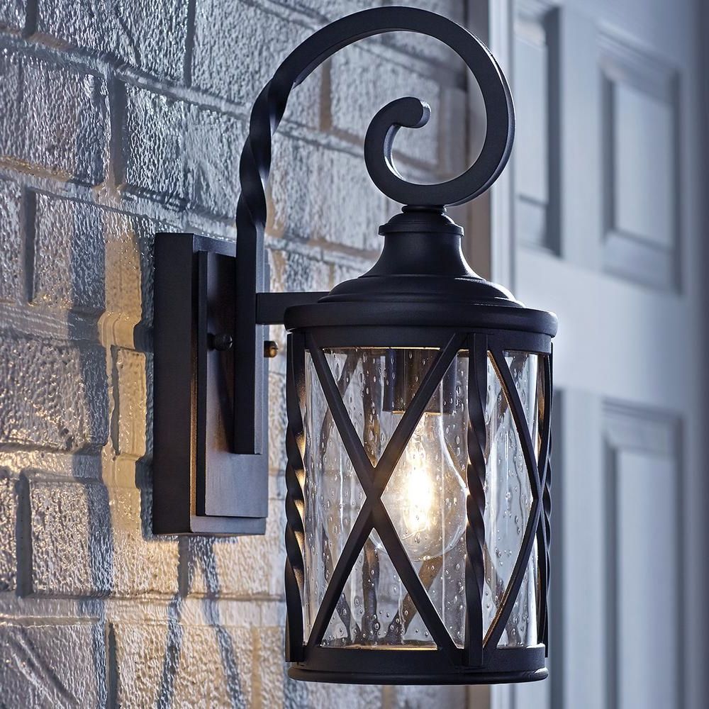 Well Known Meunier Glass Outdoor Wall Lanterns Intended For Home Decorators Collection 1 Light Black 14.5 In (View 1 of 20)