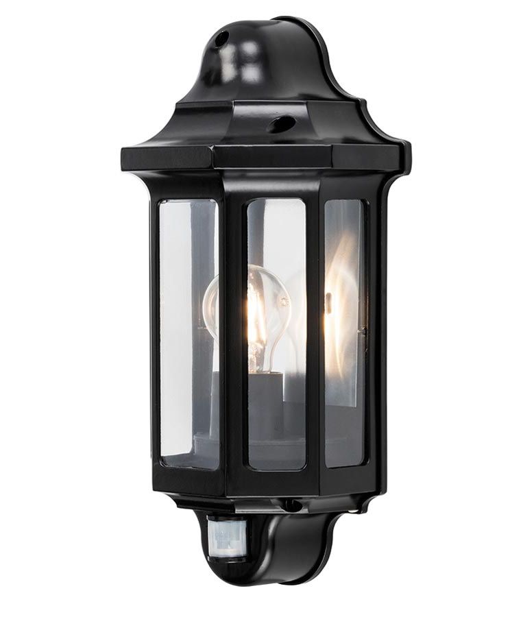 Well Liked Jaceton Black Outdoor Wall Lanterns With Traditional 1 Light Outdoor Wall Half Lantern Pir Satin (View 12 of 20)