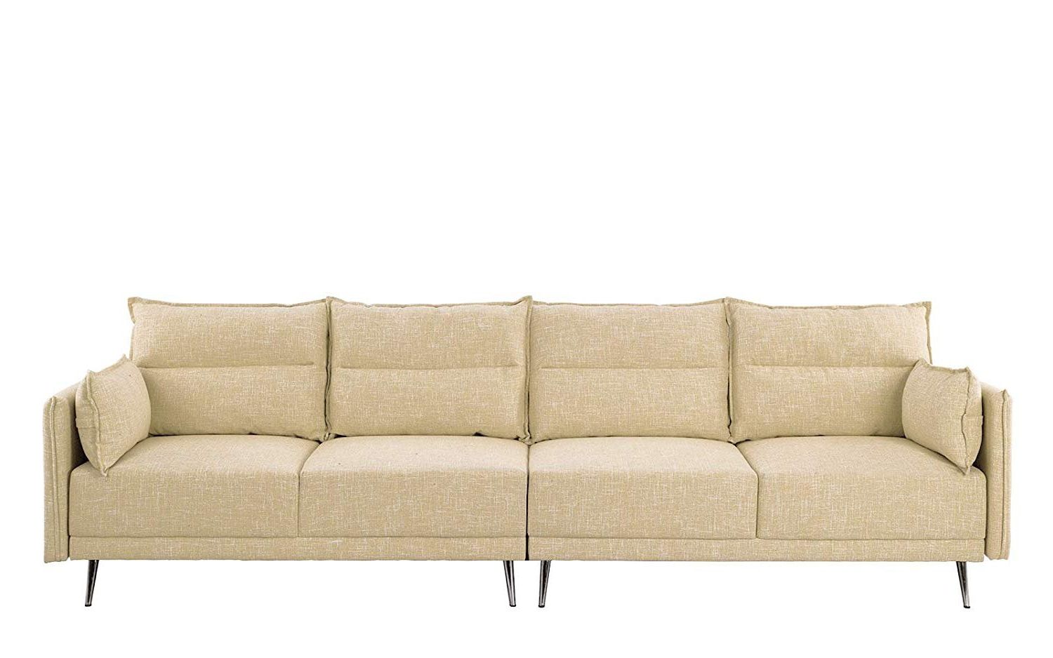 Widely Used Modern Xl Upholstered 117" Inch Mid Century Linen Fabric Within Scarlett Beige Sofas (View 18 of 20)