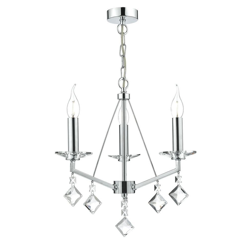 2019 Dar Lighting Vevey Three Light Pendant In Crystal And Inside Polished Chrome Three Light Chandeliers With Clear Crystal (View 3 of 20)