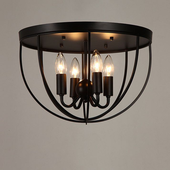 2019 Rustic 4 Candle Light Black Metal Round Cage Ceiling For Rustic Black 28 Inch Four Light Chandeliers (View 17 of 20)