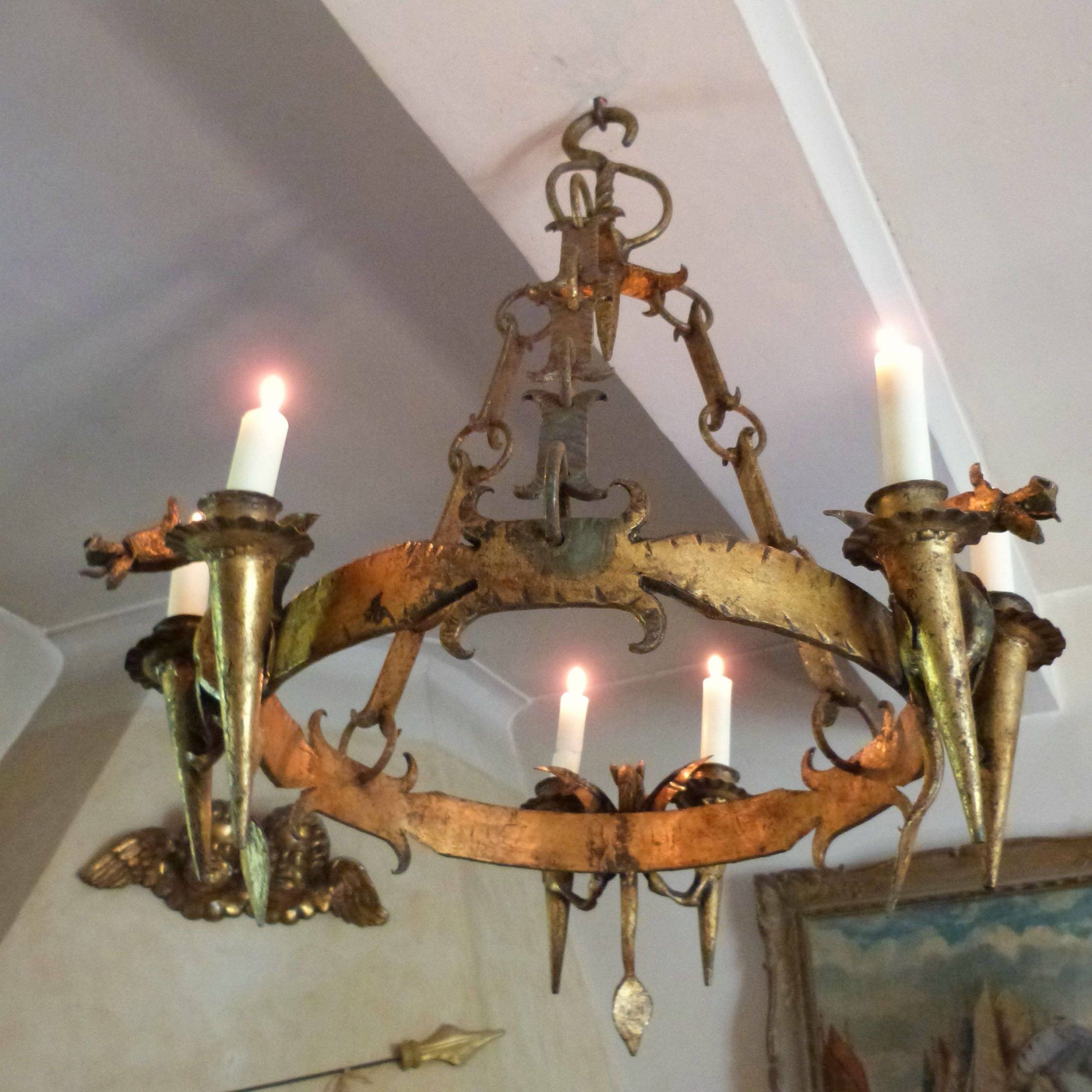 2020 Antique 1800s French Gold Tone Iron Chandelier Lighting In Antique Gild One Light Chandeliers (View 19 of 20)