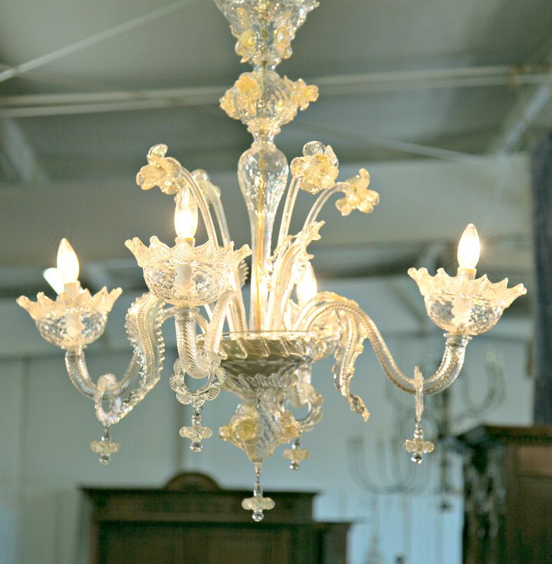 2020 Antique Gold 13 Inch Four Light Chandeliers Intended For Lolo French Antiques Vintage Four Light Gold Dust Murano (View 19 of 20)