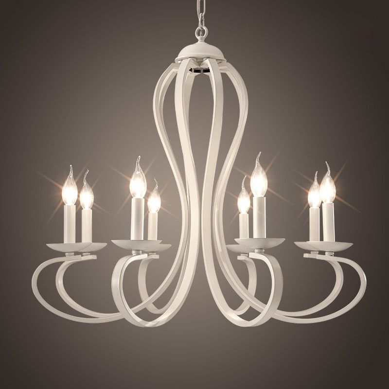 8 Heads White Or Black Color Nordic Home Wrought Iron With Regard To Widely Used Black Iron Eight Light Chandeliers (View 11 of 20)