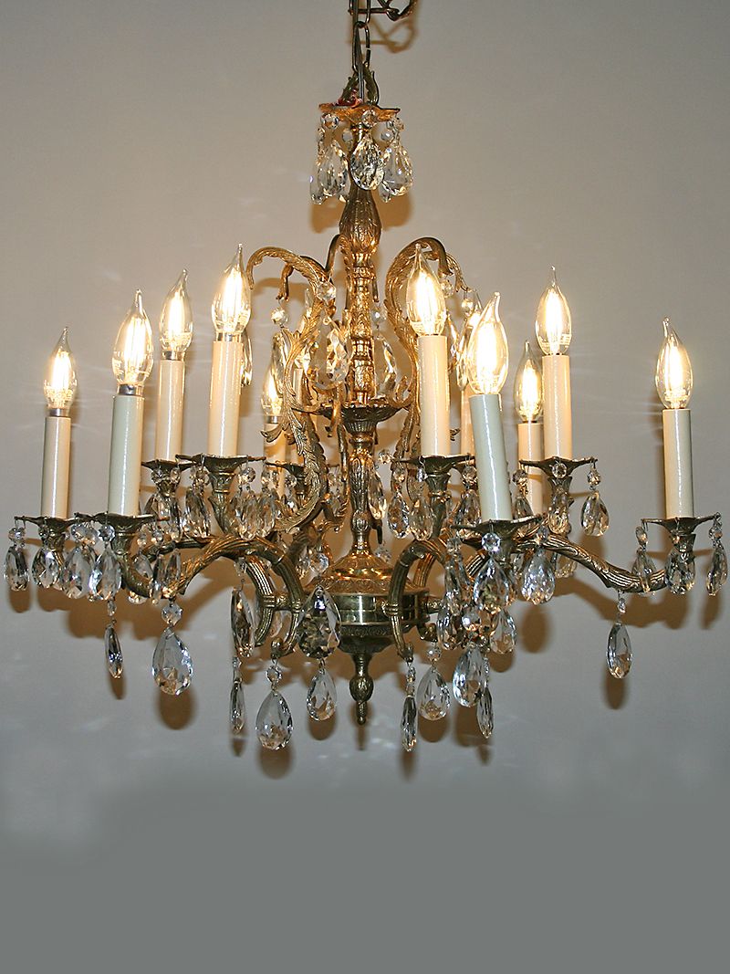 Antique Brass Seven Light Chandeliers For Recent Vintage Spanish Cast 12 Light Brass & Crystal Chandelier W (View 2 of 20)