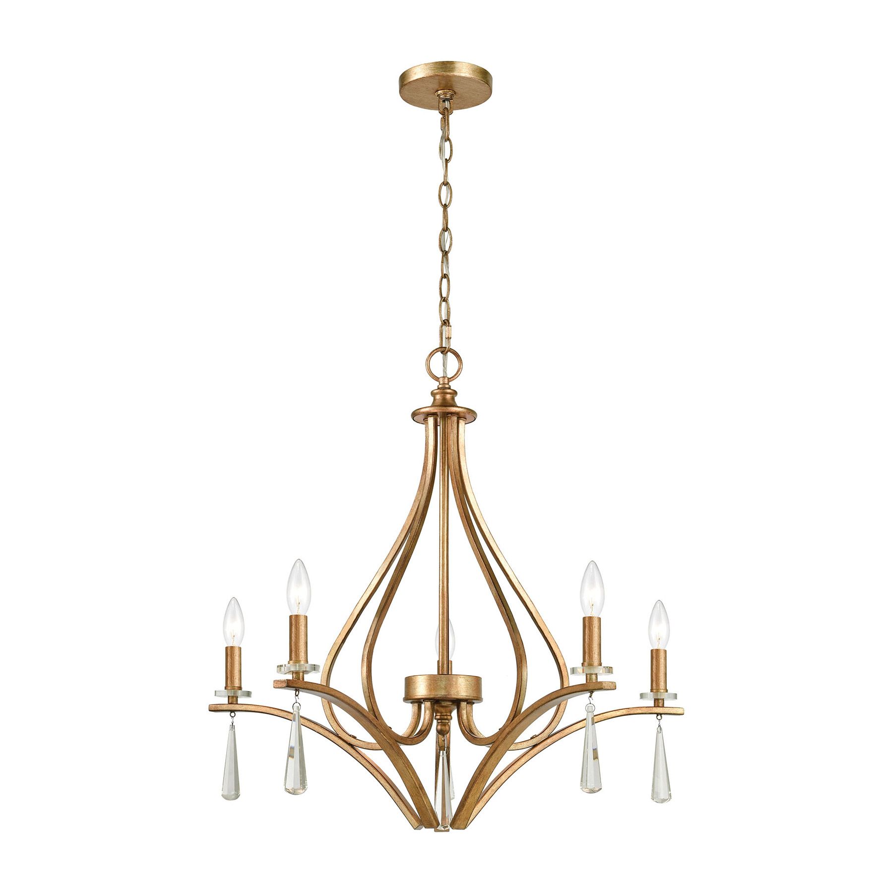 Antique Gold 18 Inch Four Light Chandeliers Regarding Famous Elk Lighting 75147/5 5 Light Chandelier In Antique Gold (View 4 of 20)