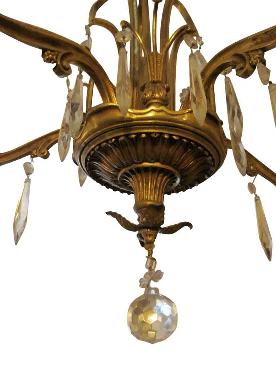 Art Deco Bronze & Crystal 5 Arm Down Light Chandelier In Well Known Old Bronze Five Light Chandeliers (View 8 of 20)