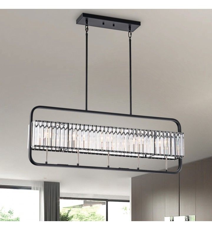Best And Newest 5 Light Matte Black And Brushed Nickel Frame Linear Throughout Midnight Black Five Light Linear Chandeliers (View 14 of 20)
