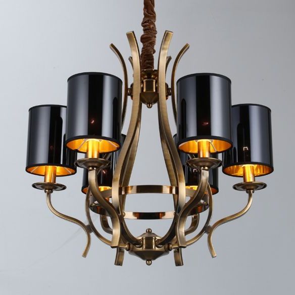 Best And Newest Black Iron Eight Light Minimalist Chandeliers Inside 6/8 Lights Cylinder Chandelier Farmhouse Black Fabric (View 2 of 20)