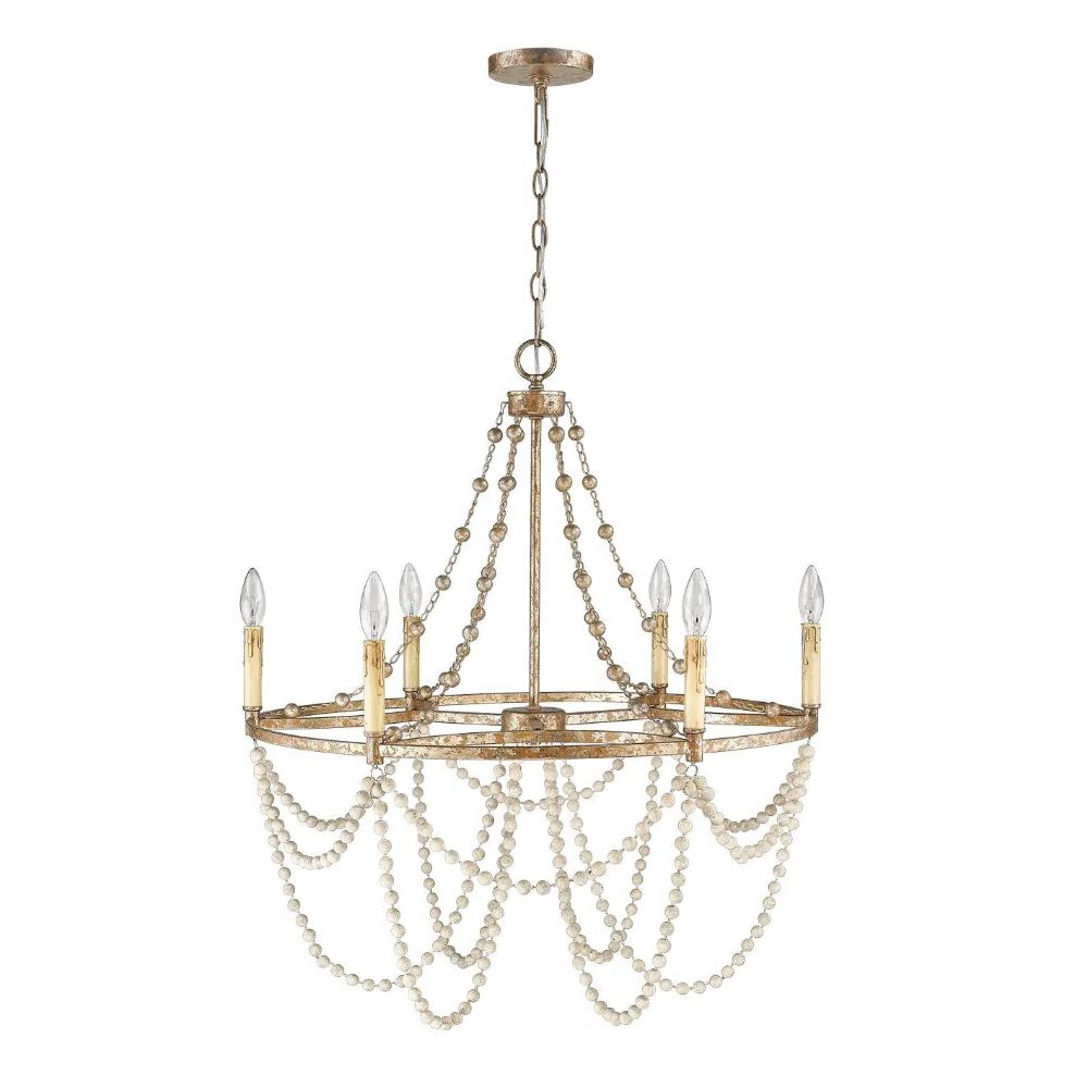 Best And Newest Isabelle 6 Light Chandelier, Distressed Silver Leaf And Regarding White And Weathered White Bead Three Light Chandeliers (View 5 of 20)