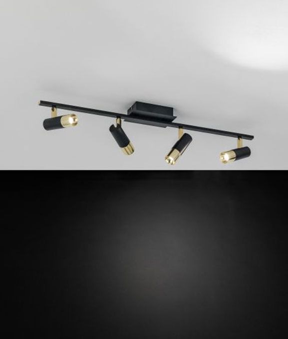 Black And Gold Adjustable Led Spot Bar – 4 Lamps With Trendy Trio Black Led Adjustable Chandeliers (View 18 of 20)