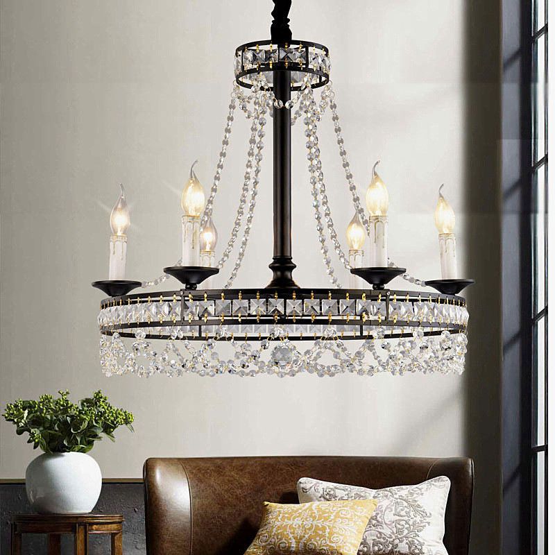 Black Iron Eight Light Chandeliers Pertaining To Fashionable E14/e12 Black Iron Candle Chandelier With K9 Crystal (wh (View 10 of 20)