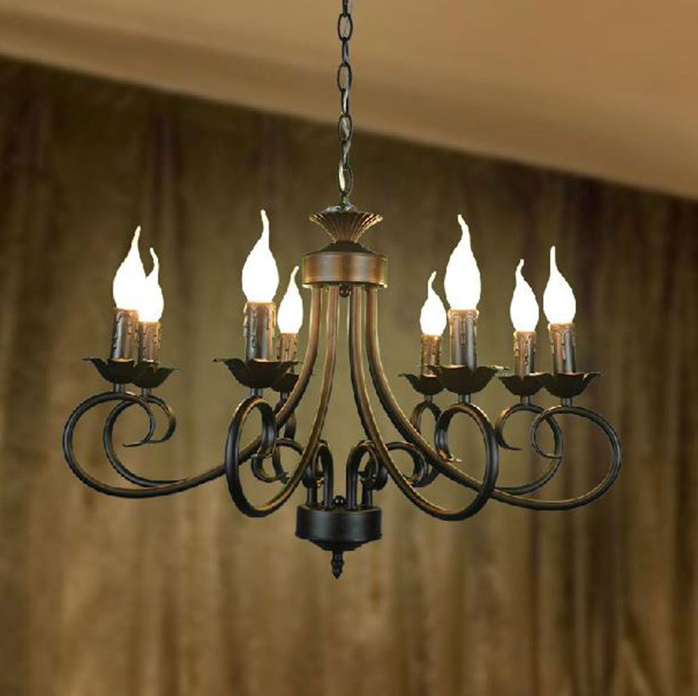 Black Iron Eight Light Minimalist Chandeliers Pertaining To Trendy Aliexpress : Buy 110 240v America Style Wrought Iron (View 3 of 20)