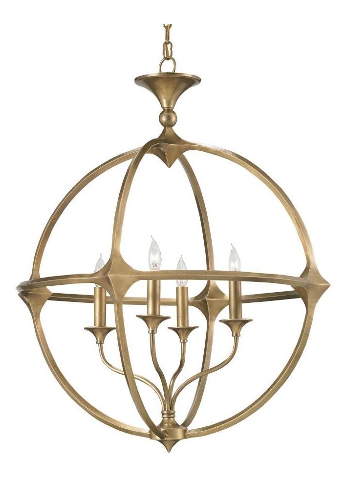 Brass Four Light Chandeliers Pertaining To Trendy Currey Antique Brass Bellario Orb 4 Light Candle Style (View 12 of 21)