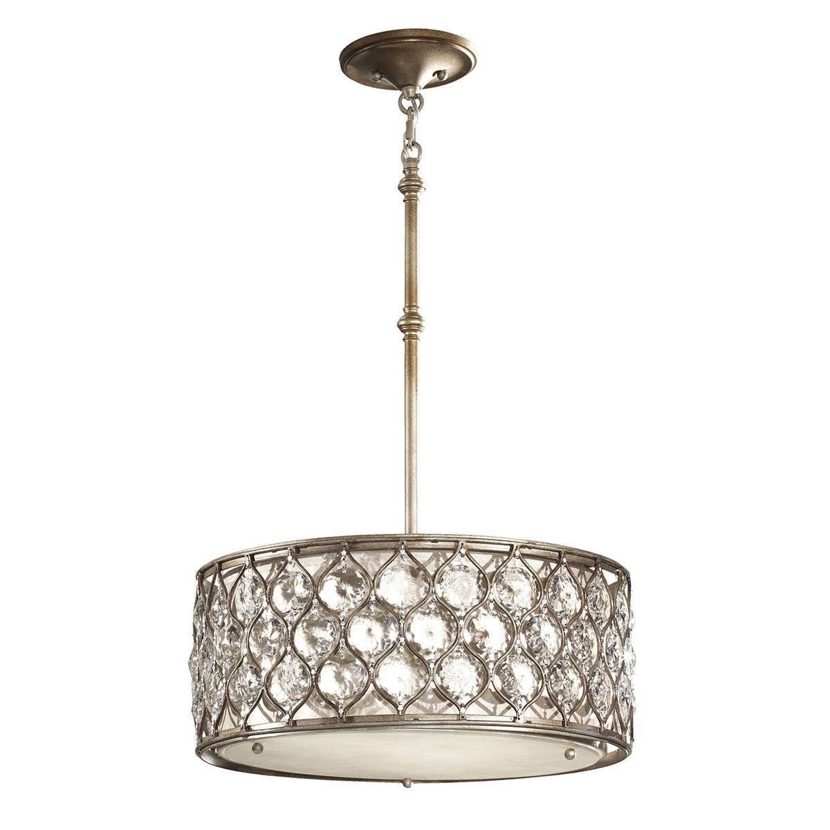 Burnished Silver 25 Inch Four Light Chandeliers Within Newest Lucia 2 Light Pendant Chandelier In Burnished Silver With (View 5 of 20)