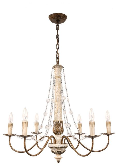 Colette French Country Antique White Wood W/ Gold Accent For 2020 French White 27 Inch Six Light Chandeliers (View 11 of 20)