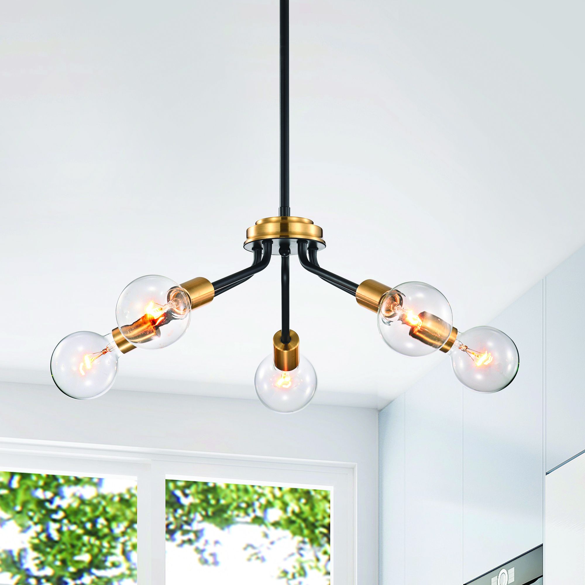 Current Antique Gild One Light Chandeliers Throughout 5 Light Black And Antique Gold Modern Contemporary Sputnik (View 13 of 20)