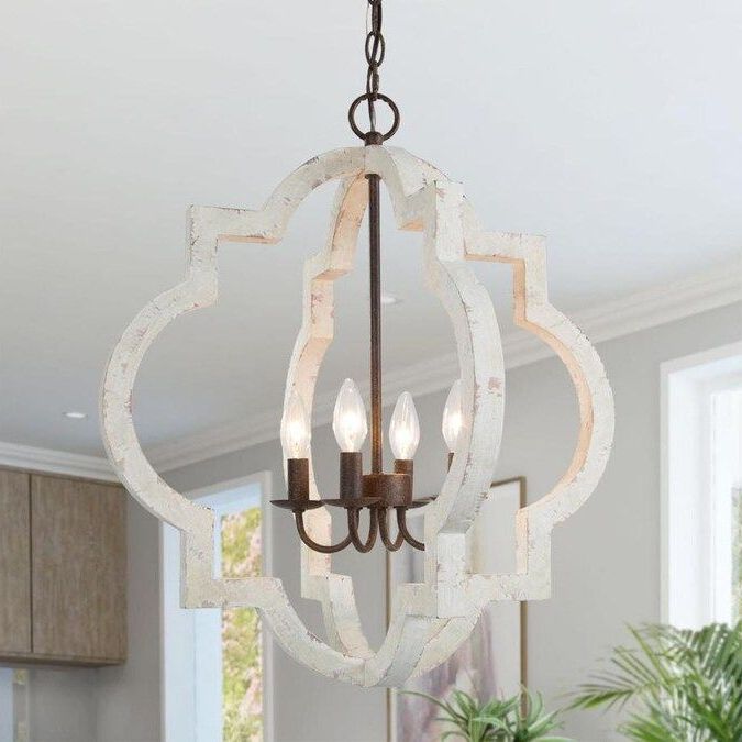 Current Lnc Timeless 3 Light Distressed White Farmhouse Chandelier In White And Weathered White Bead Three Light Chandeliers (View 9 of 20)