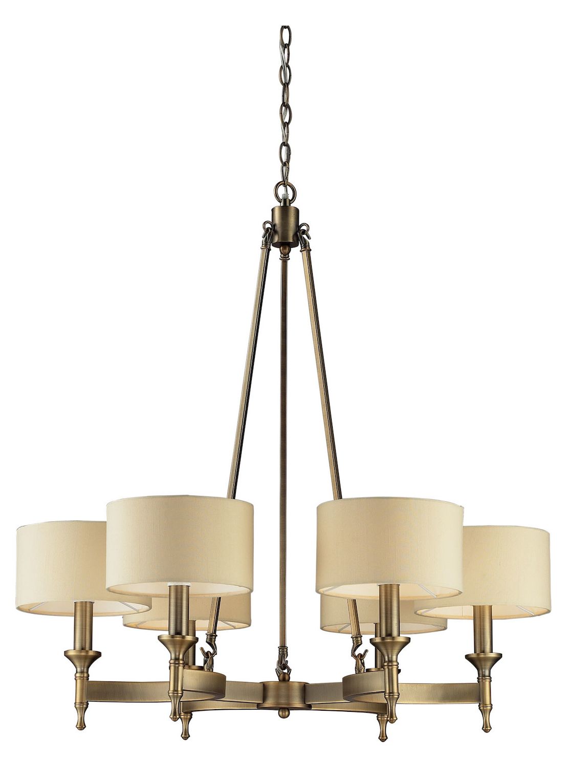 Elk Lighting Six Light Antique Brass Drum Shade Chandelier With Newest Natural Brass Six Light Chandeliers (View 18 of 20)