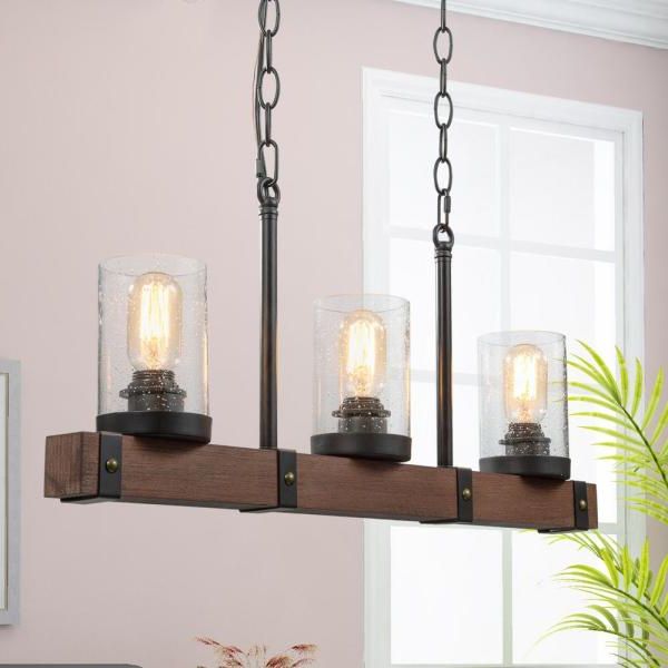 Famous Rustic Black 28 Inch Four Light Chandeliers Within Lnc Asben Ii 3 Light Linear Chandelier Modern Black Rustic (View 19 of 20)