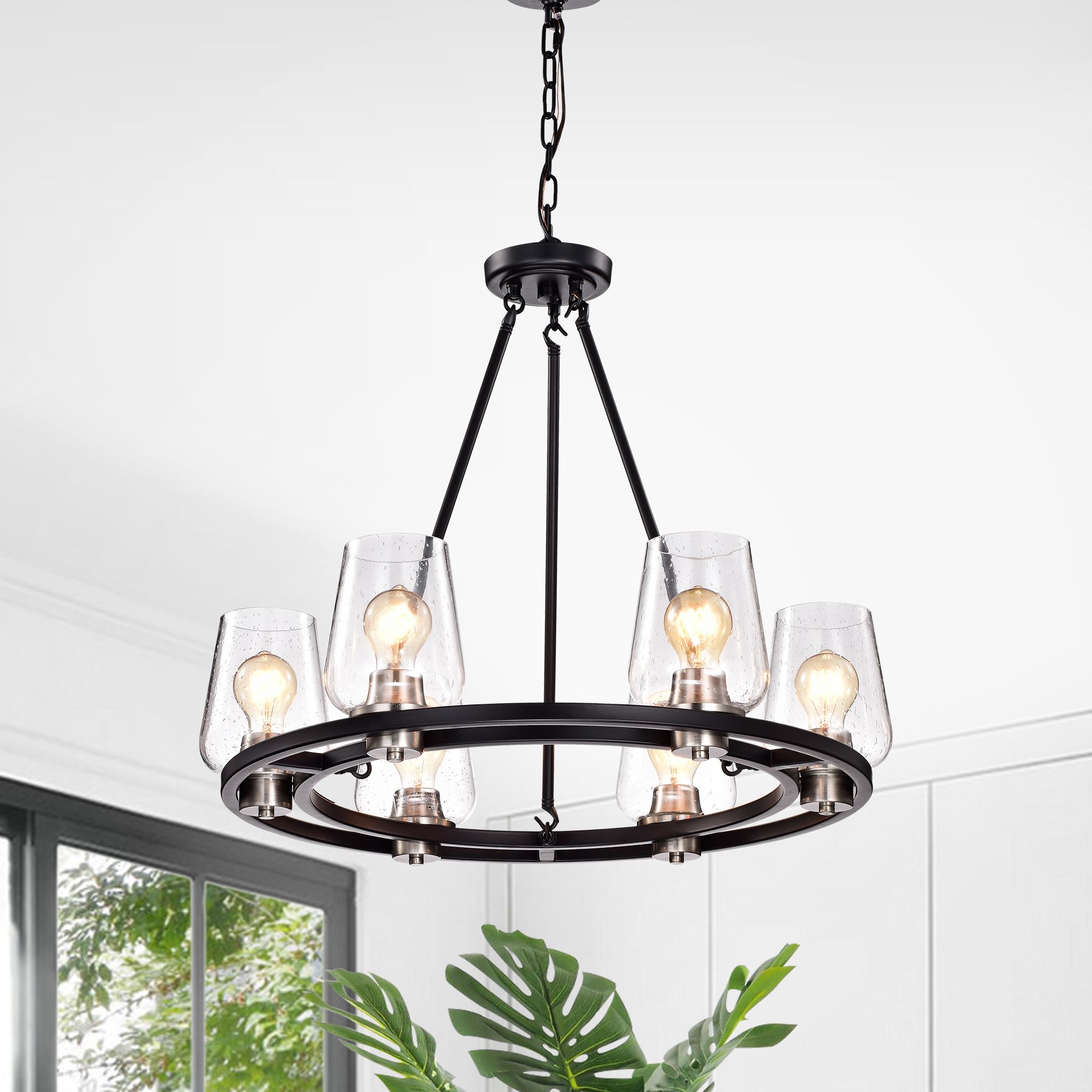 Famous Six Light Chandeliers With Regard To 6 Light Black And Brushed Nickel Circular Chandelier With (View 2 of 20)