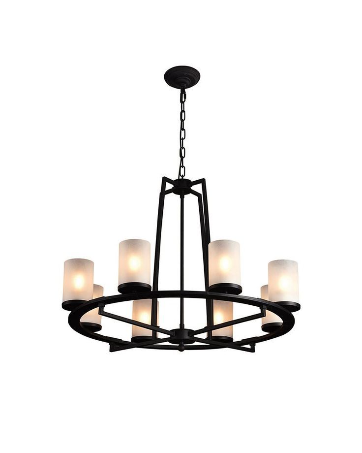 Fashionable Black Iron Eight Light Chandeliers Inside 8 Light Modern Style Chandelier With Cylinder Glass Shades (View 1 of 20)