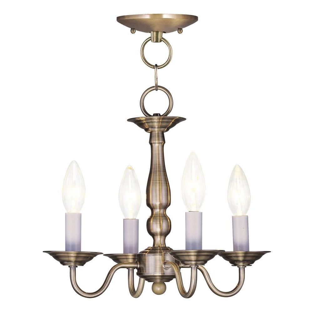 Fashionable Brass Four Light Chandeliers With Regard To Livex Lighting 4 Light Antique Brass Chandelier 5010  (View 7 of 21)